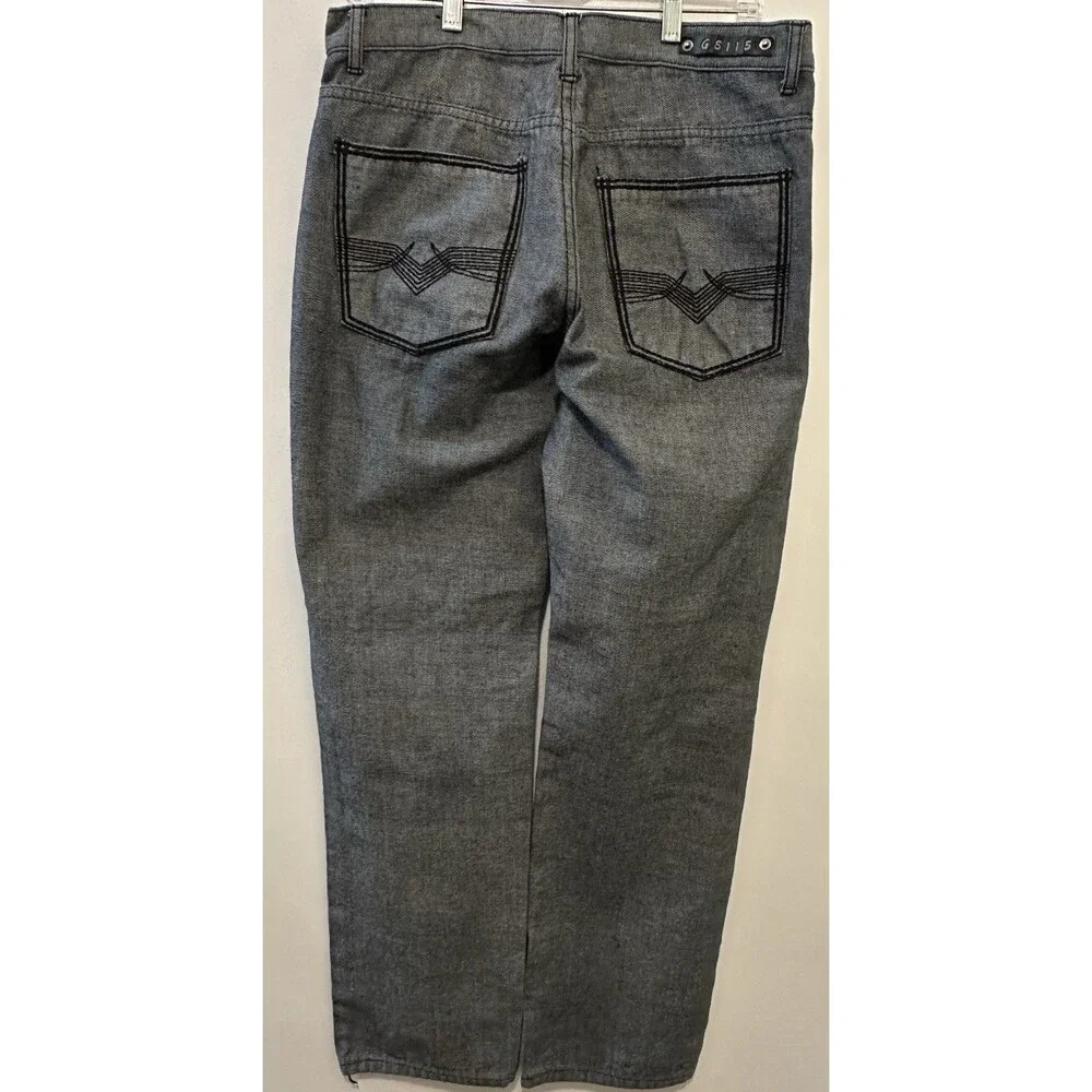 Vintage Light Black Wash Jeans Size 36 Embroidered Back Pockets Y2K Grunge Loose